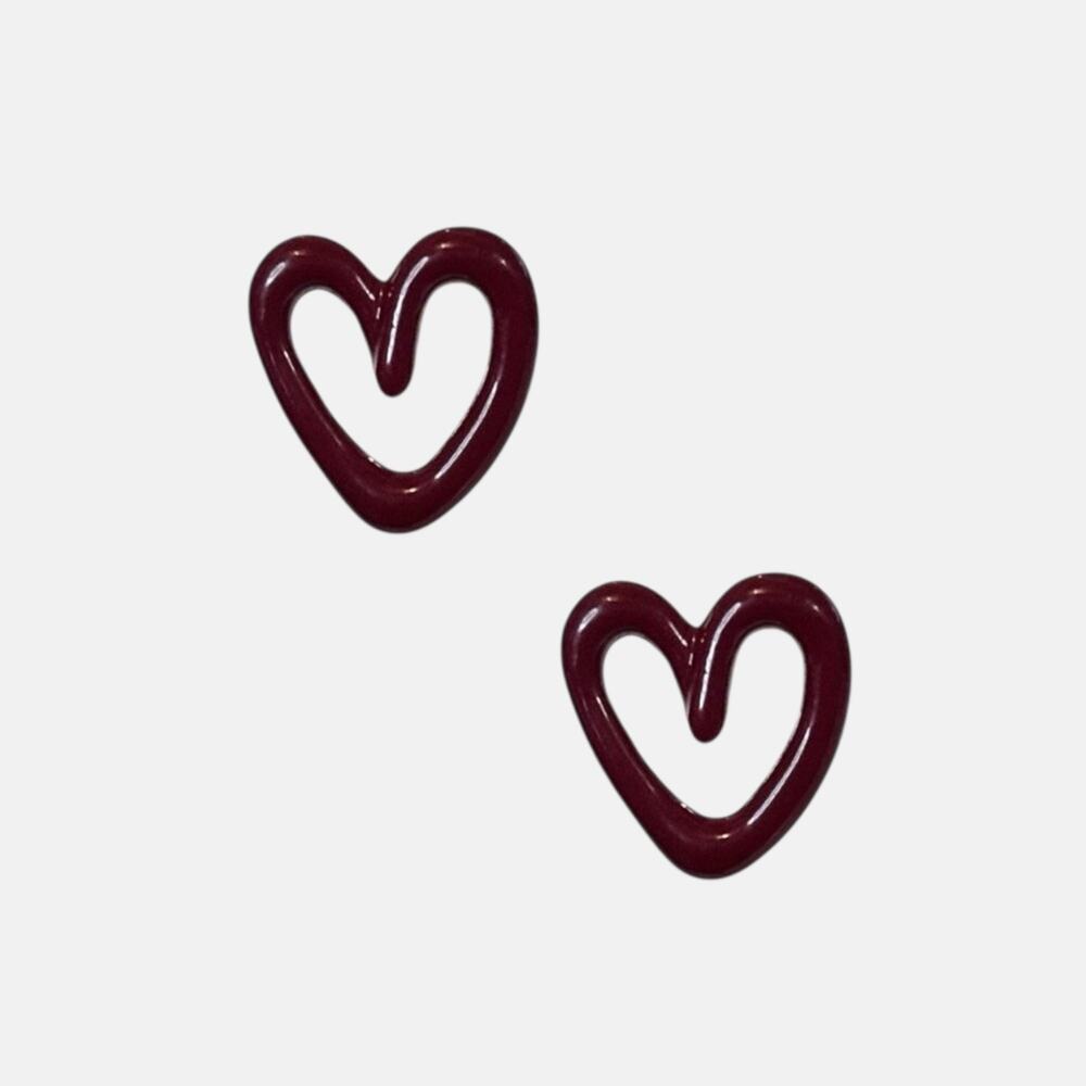 Burgundy Heart Stud Earrings